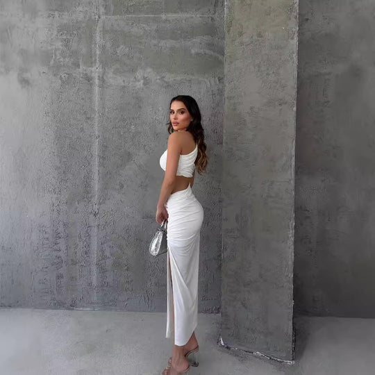 Damen Asymmetrisches Maxikleid mit Cut-Out-Details und raffinierten Rüschendetails R&B