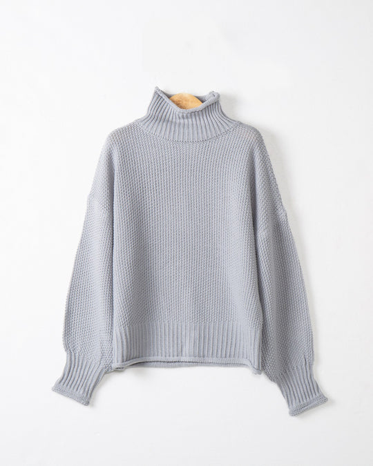 Damen modischer Pullover mit hohem Kragen und strukturierter Textur R&B