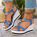 Damen Wedge-Sandalen mit modischem Riemendesign und buntem Applikationsschmuck R&B