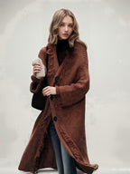 Damen lässiger Strickmantel mit fransigen Abschlüssen und großzügigen Taschen