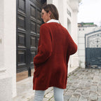 Damen Lässige Strickjacke mit tiefem V-Ausschnitt und praktischen Taschen R&B