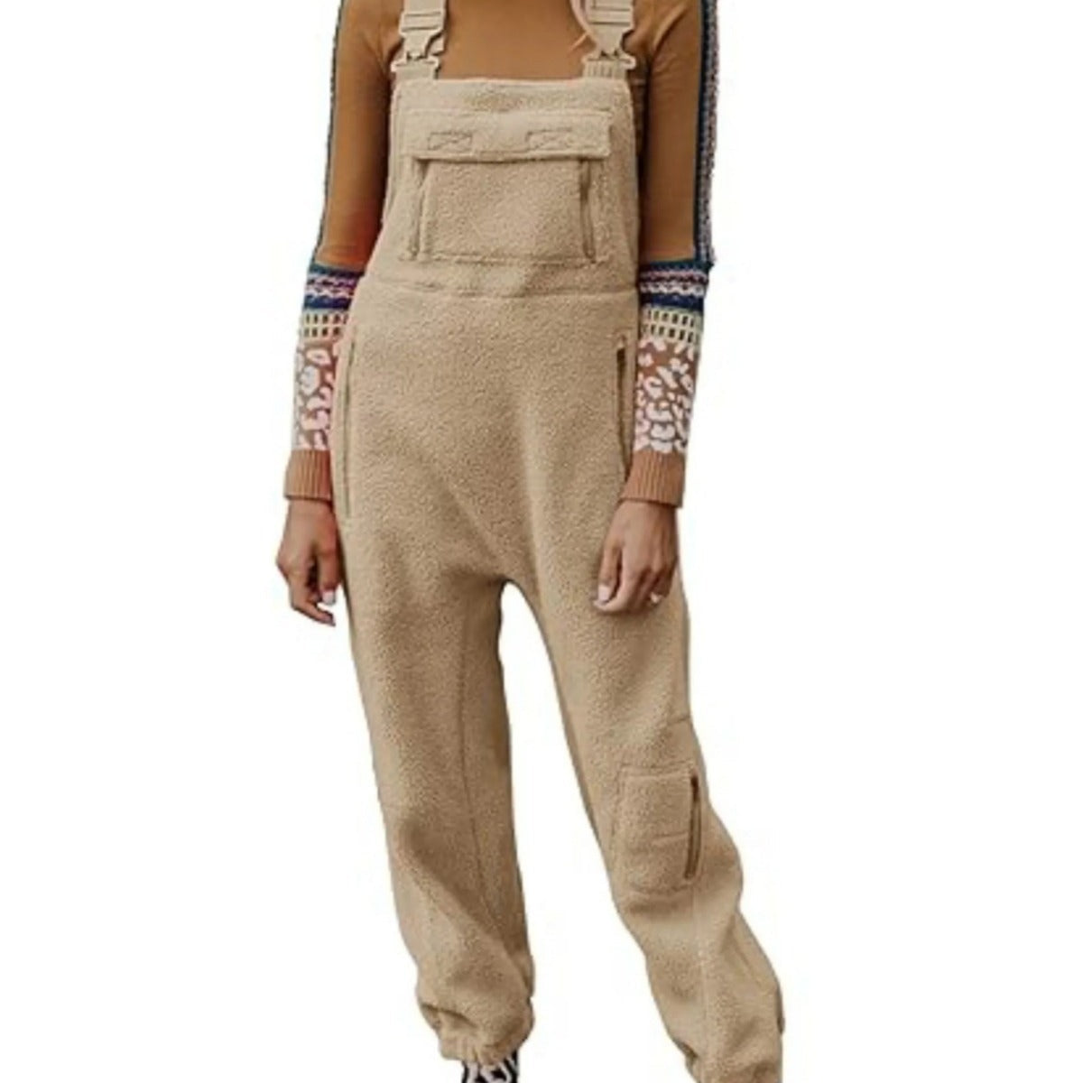 Damen Flauschiger Overall mit verstellbaren Trägern und Eingrifftaschen R&B