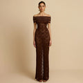 Damen Elegantes Spitzenabendkleid mit schulterfreiem Design und raffiniertem Schlitz R&B