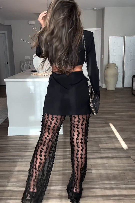 R&B | V-Ausschnitt Rücken Taille Anzugjacke Rattan Spitze Lockere Hose Zweiteiler