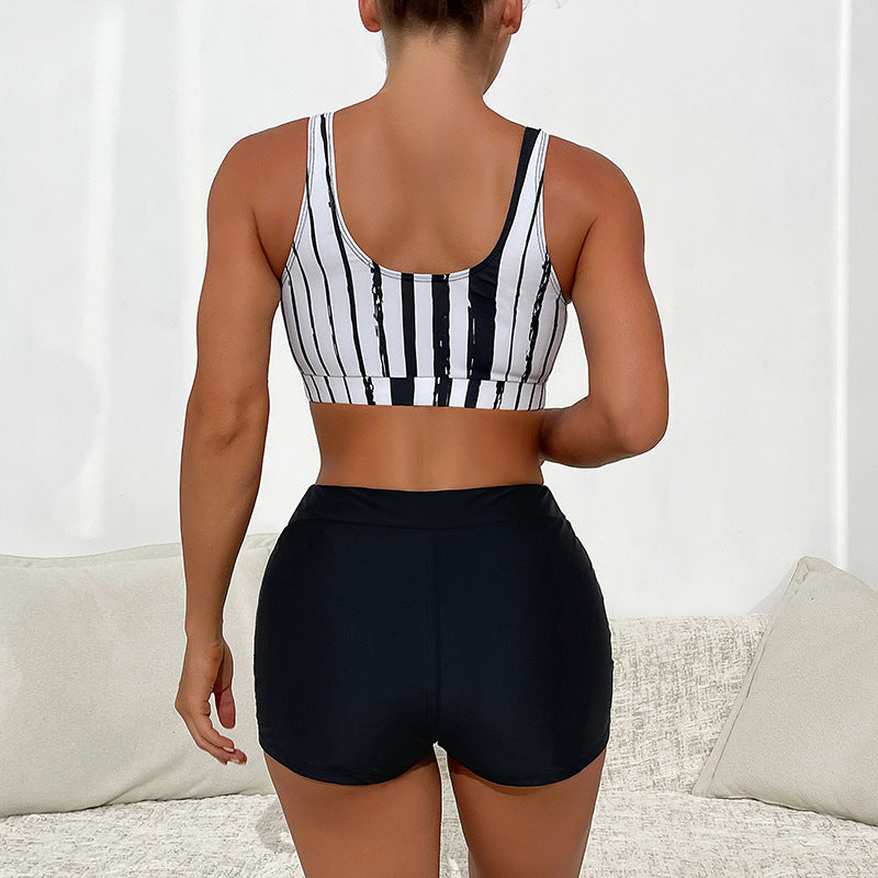 Damen Sportliches Crop-Top mit gestreiftem Design R&B