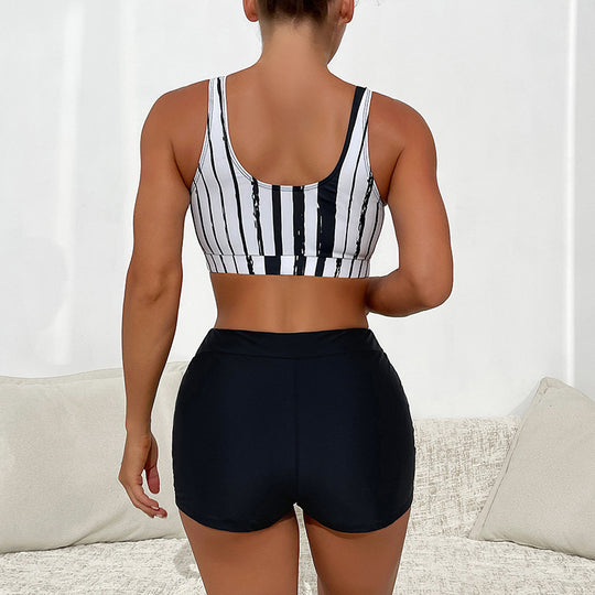 Damen Sportliches Crop-Top mit gestreiftem Design R&B
