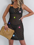 Damen Häkel-Strandkleid mit dekorativen Blumenapplikationen R&B