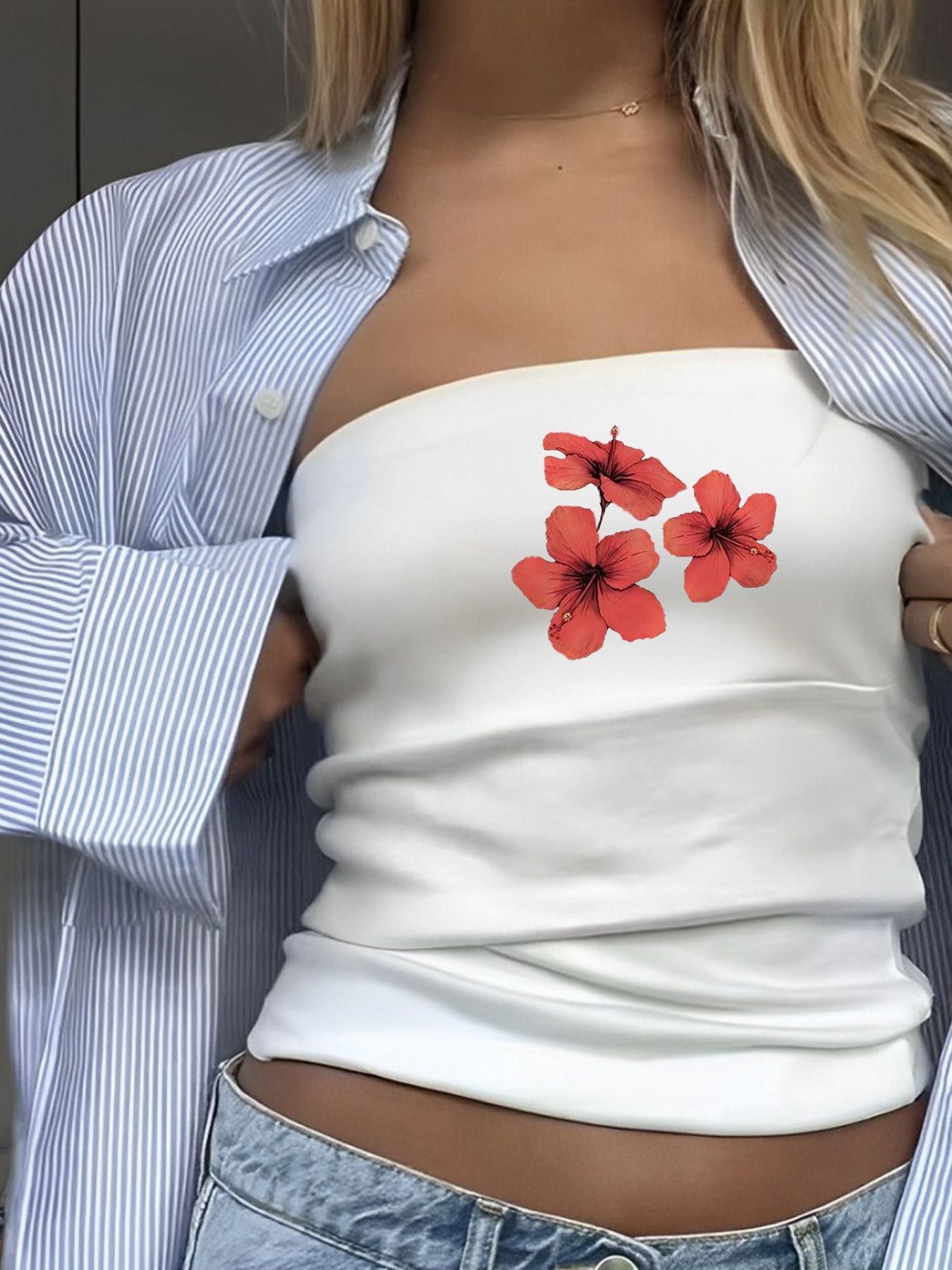 Damen Bandeau-Top mit auffälligem Statement-Aufdruck R&B