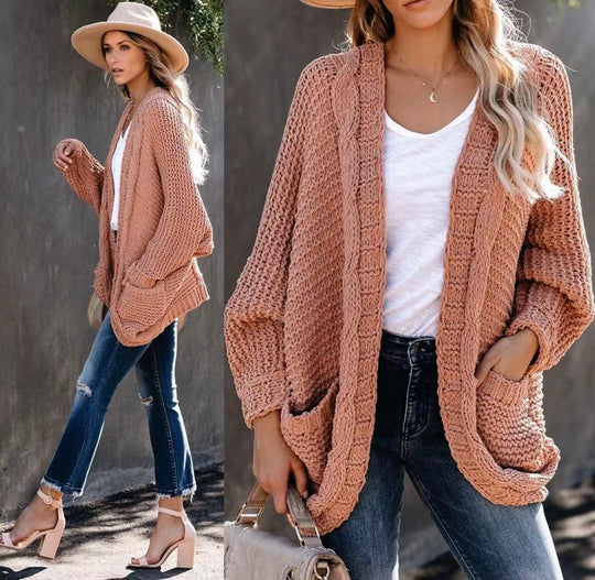 Damen Grobstrickjacke mit lässigem Schnitt und tiefen Taschen R&B