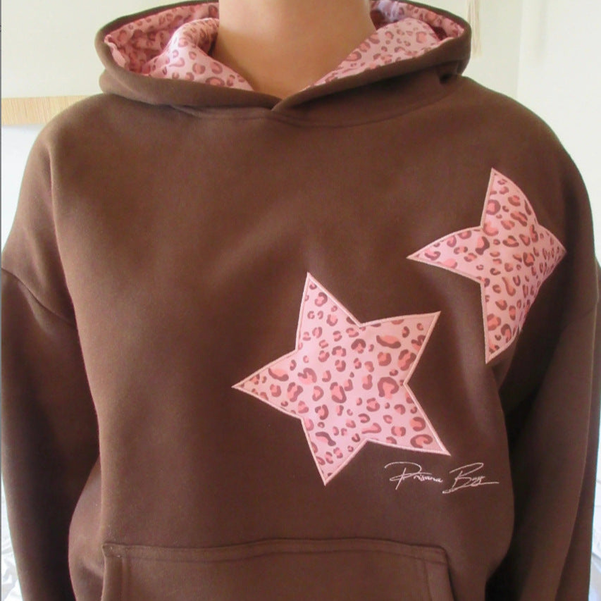 Damen nan Oversize-Kapuzenpullover mit Stern-Applikationen und gefütterter Kapuze R&B