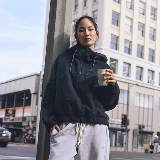 Damen Trendige Fleecejacke mit oversized Kragen R&B