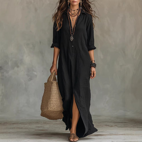 Damen Langes Hemdkleid mit Knopfverschluss und seitlichem Schlitz R&B