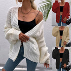 Damen Gemusterte Strickjacke im lässigen Oversized-Design mit tiefen Taschen und Wellenstruktur R&B