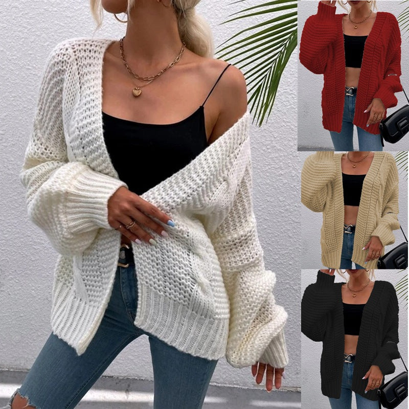 Damen Gemusterte Strickjacke im lässigen Oversized-Design mit tiefen Taschen und Wellenstruktur R&B