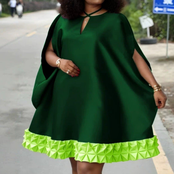 Damen elegantes kurzärmeliges Kleid mit voluminösem Rüschenunterrand R&B