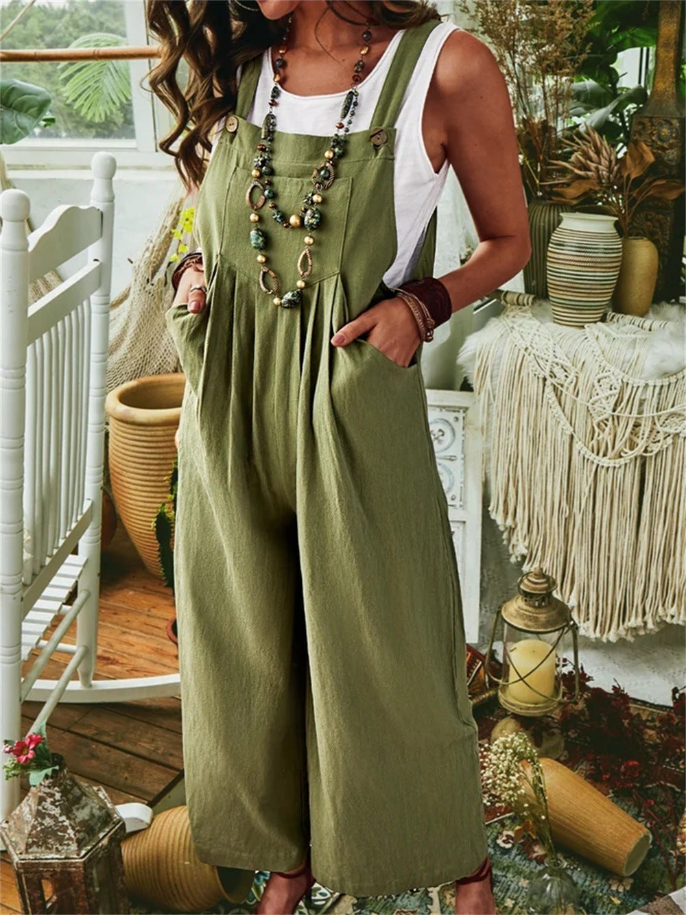 Damen Lässiger Jumpsuit mit praktischem Taschendesign und weiten Beinen R&B