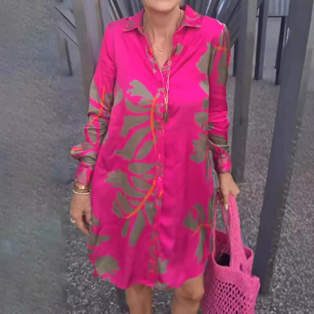 Damen Hemdblusenkleid mit floralen Verzierungen und Knopfdetails Heidi-Mode
