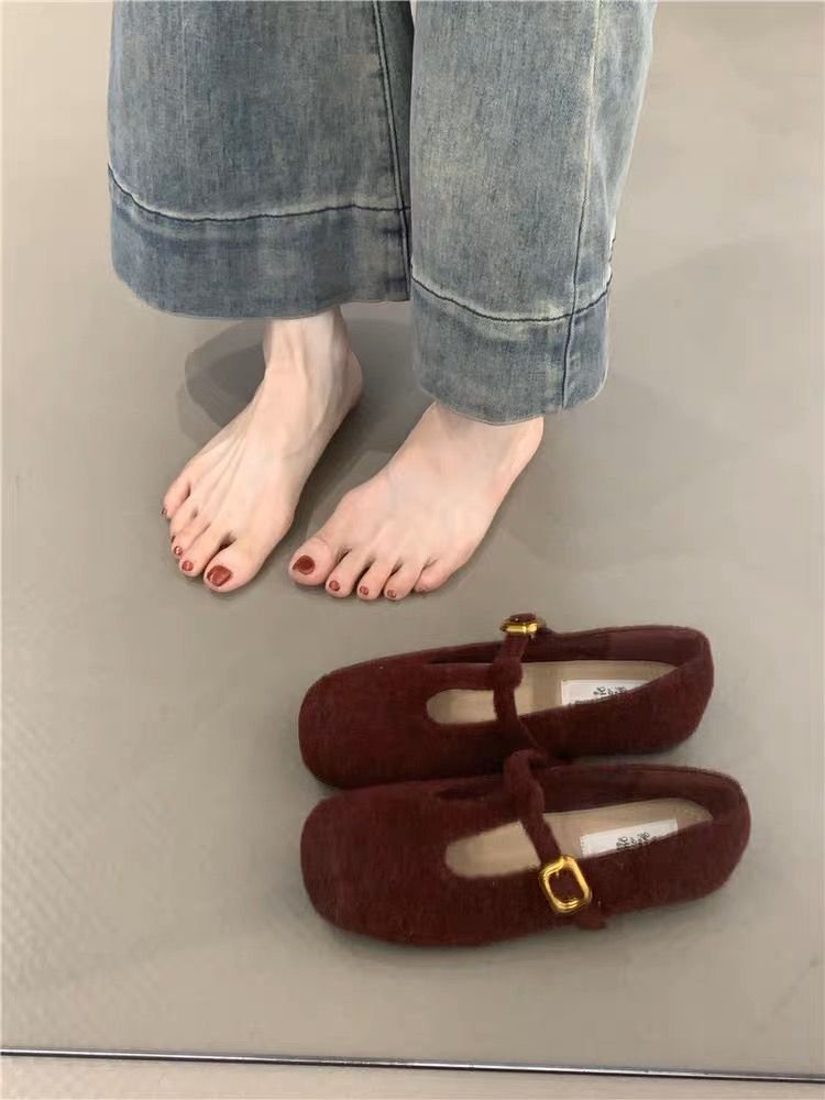 Damen elegante Filz-Ballerinas mit dekorativem Riemchen und bequemer Sohle R&B