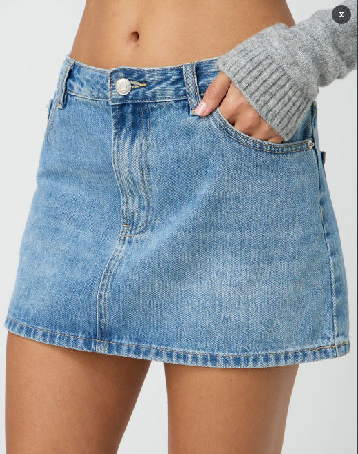 Damen Denim-Minirock mit modischen Taschen und klassischem Schnitt R&B