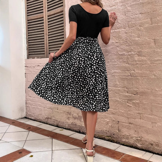 Damen Polka-Dots Kleid mit weitem Rock und Taillengürtel R&B