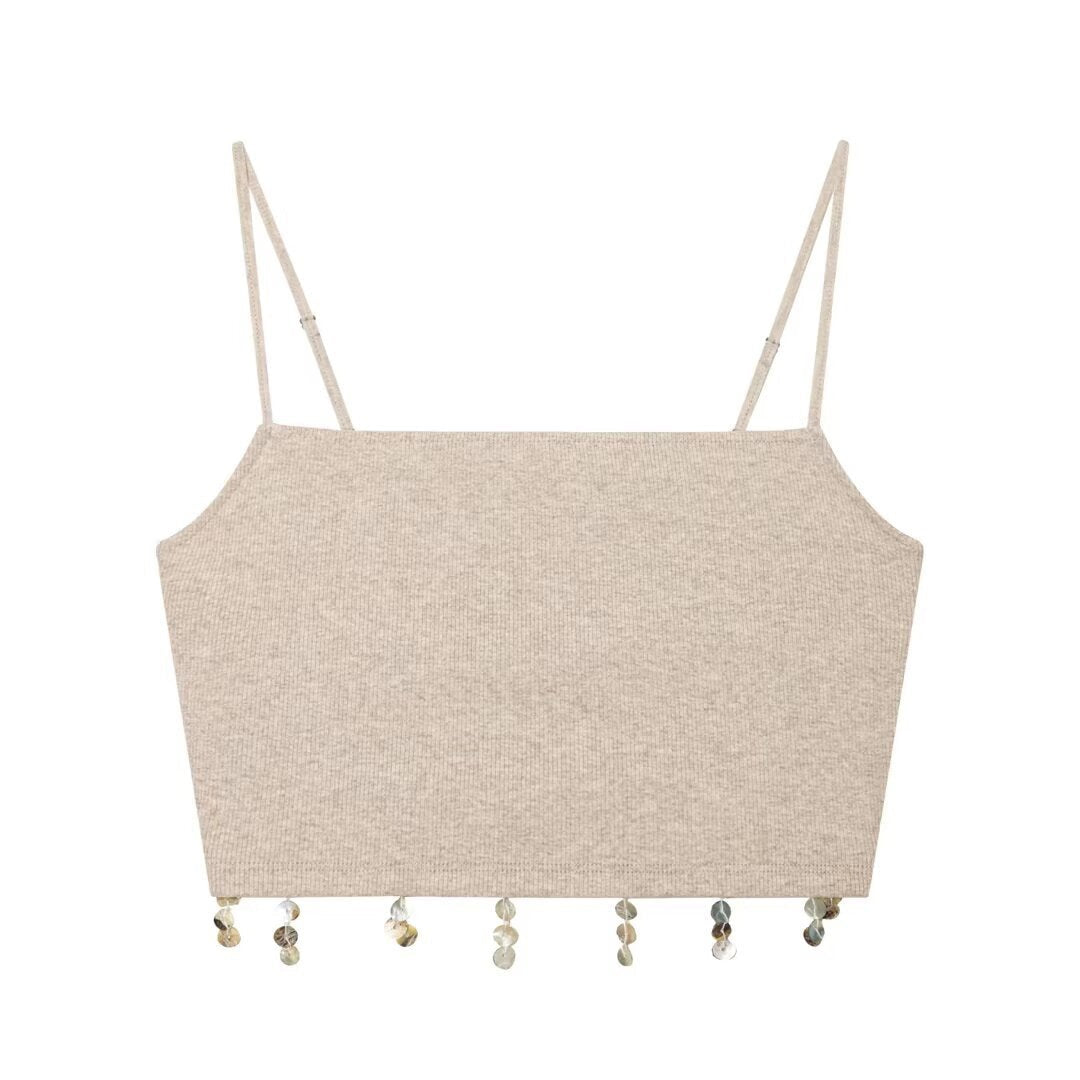 Damen Crop-Top mit funkelnden Pailletten und schmalen Trägern R&B