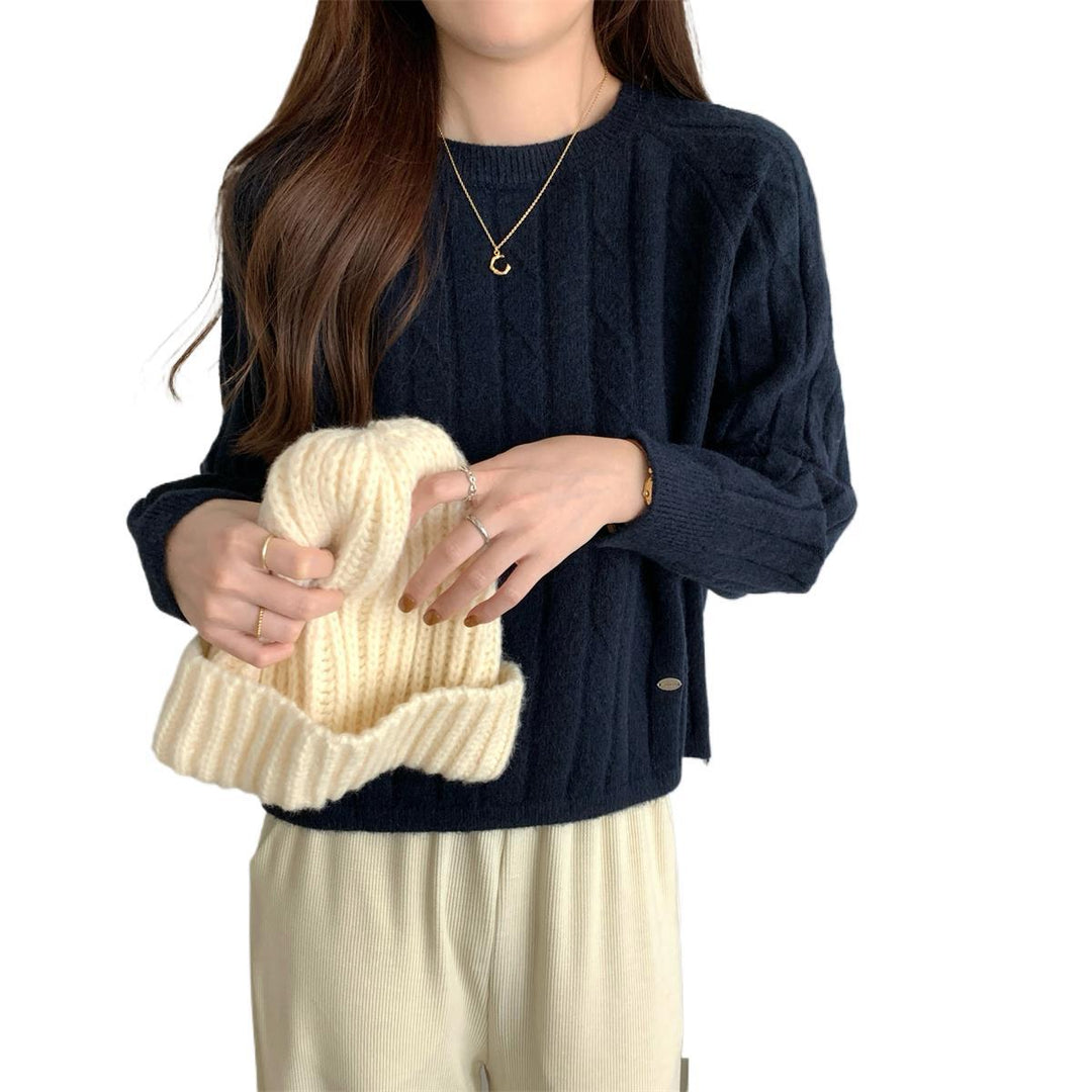 Damen Grob gestrickter Sweater mit Rundhalsausschnitt und lässiger Passform R&B