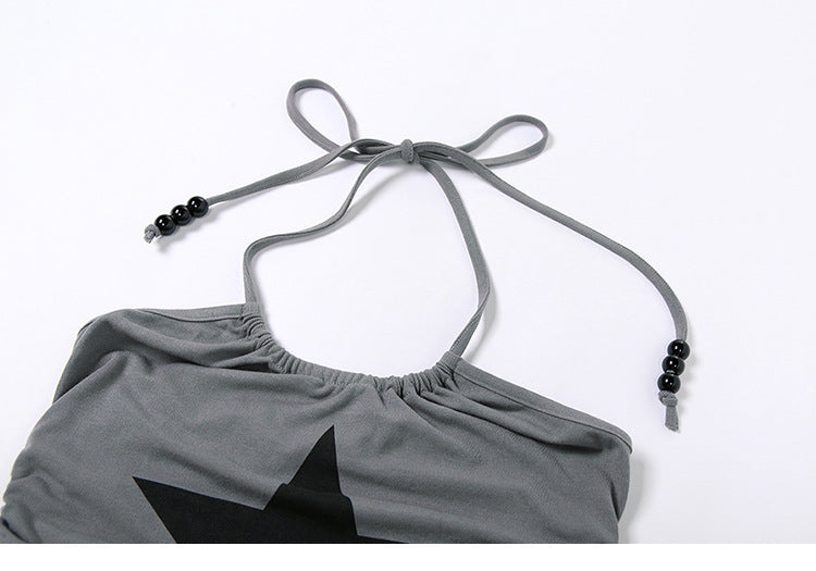 Damen trendiges Crop-Top mit Bindebändern und Sternenmotiv R&B