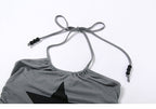 Damen trendiges Crop-Top mit BindR&Bändern und Sternenmotiv R&B