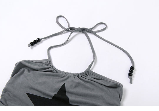 Damen trendiges Crop-Top mit Bindebändern und Sternenmotiv R&B