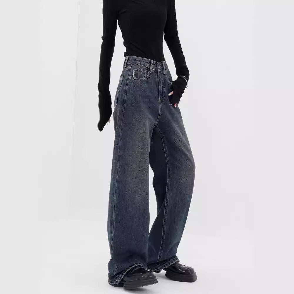 Damen Weite Denim-Hose mit extravagantem Schnitt und hohem Taillenbund R&B
