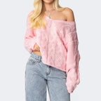 Damen Grobstrickpullover mit tiefem V-Ausschnitt und lässiger Silhouette