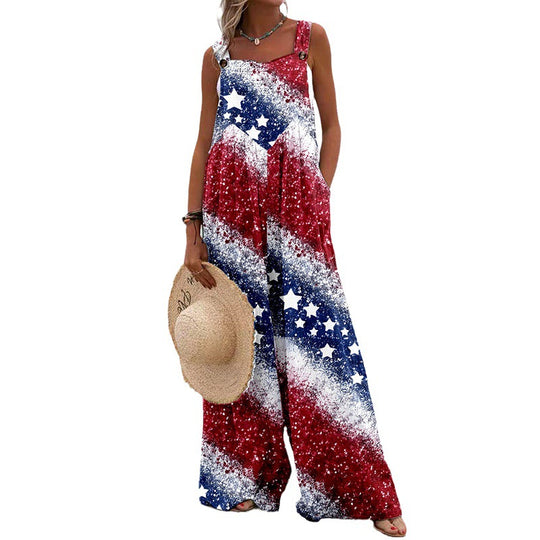 Damen Weit geschnittene Latzhose mit floralem Muster und praktischen Taschen R&B