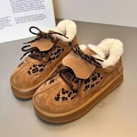 Damen Sneakers mit fellgefüttertem Innenfutter und Leopardenmuster R&B