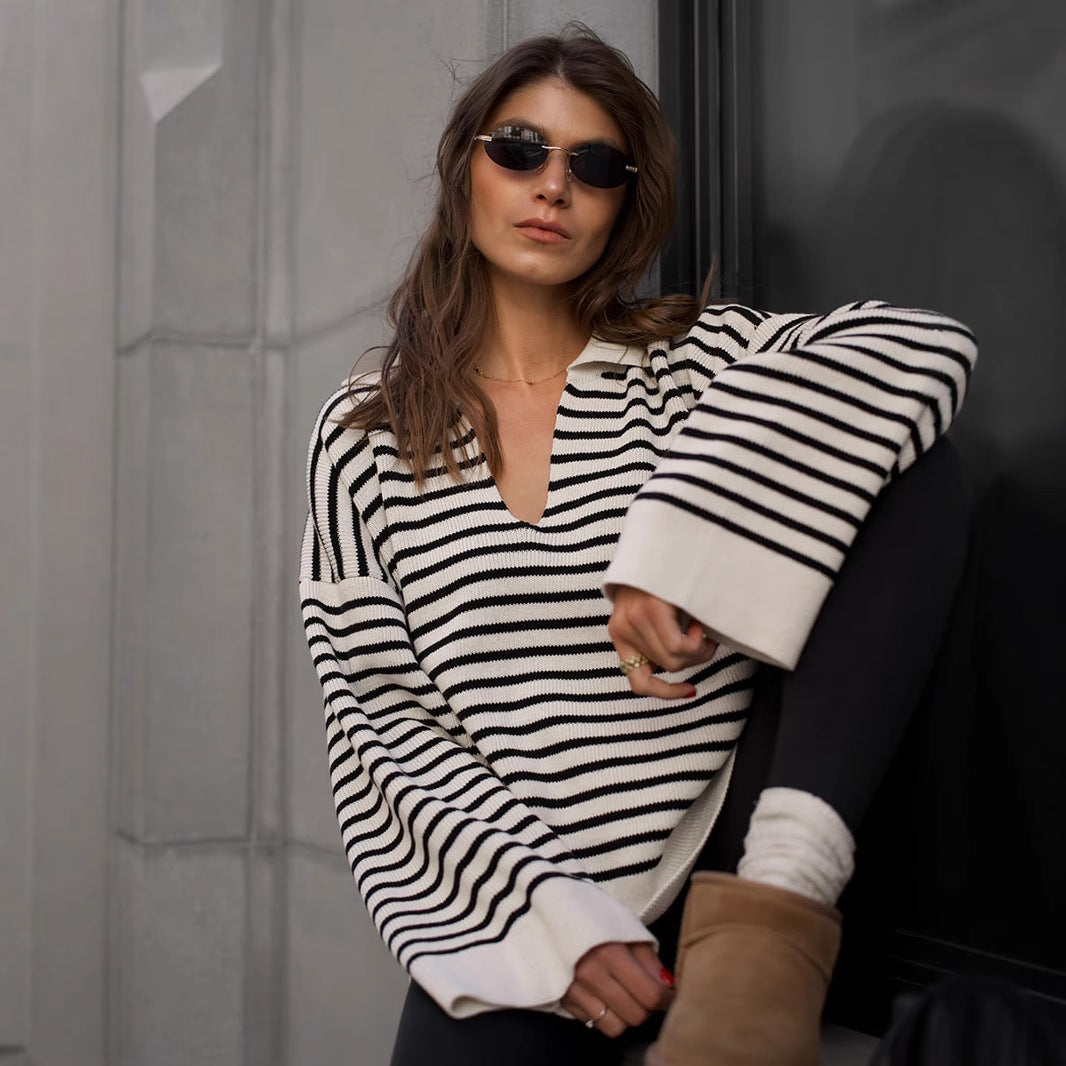 Damen Pullover mit weitem Schnitt und V-Ausschnitt R&B