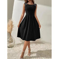 Damen Midi-Kleid mit dekorativen Perlenakzenten und schwingendem Rock R&B