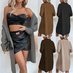 Damen Strickmantel mit modernem Wellenmuster und lässigem Schnitt