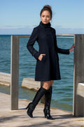 Damen eleganter Wollmantel mit modernem Kragen und praktischen Taschen R&B