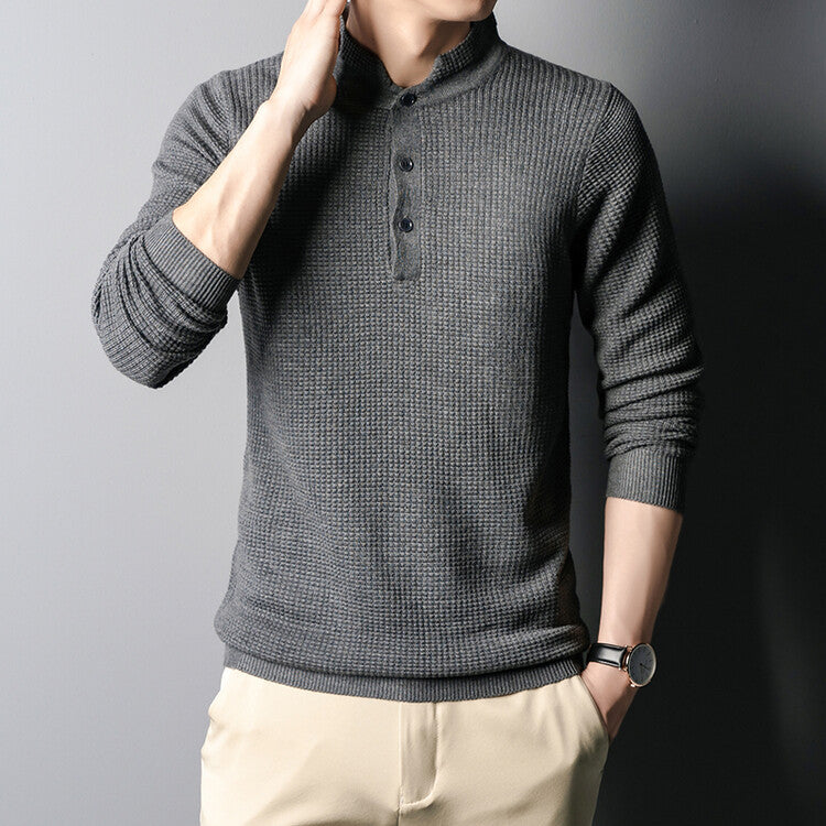 Herren Strukturierter Langarm-Pullover mit Knopfleiste R&B