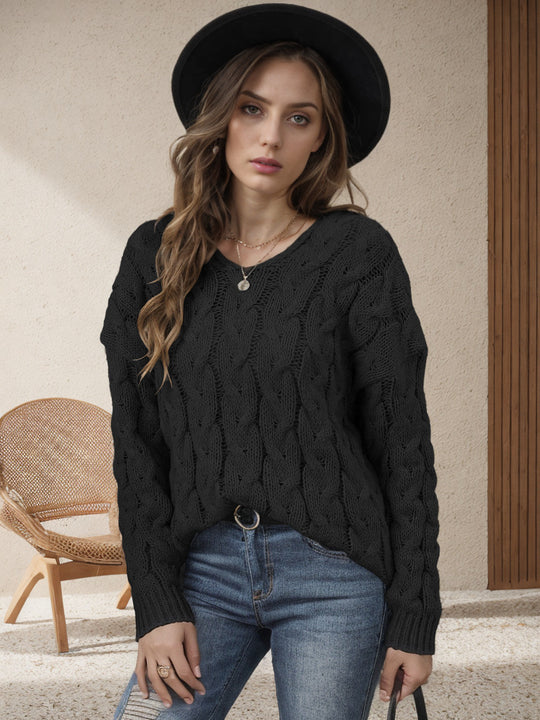 Damen Grobstrickpullover mit modernem Zopfdesign und weitem Schnitt R&B
