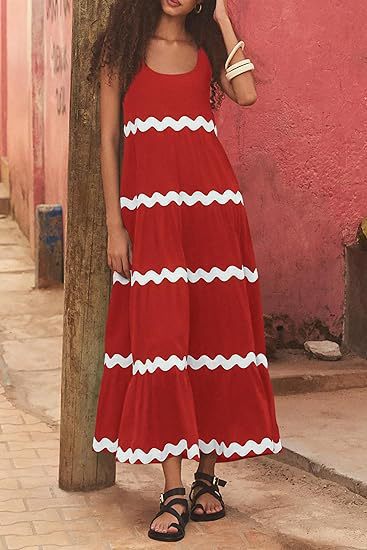 Damen Maxikleid mit Wellenmuster und weitem Schnitt R&B
