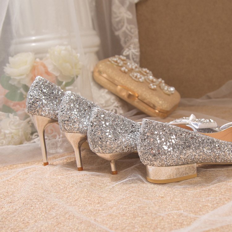 Damen glamouröse Glitzerpumps mit funkelndem Schleifenakzent R&B
