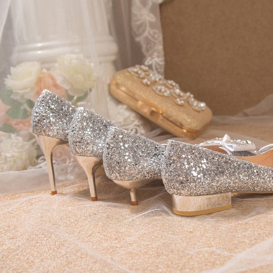 Damen glamouröse Glitzerpumps mit funkelndem Schleifenakzent R&B