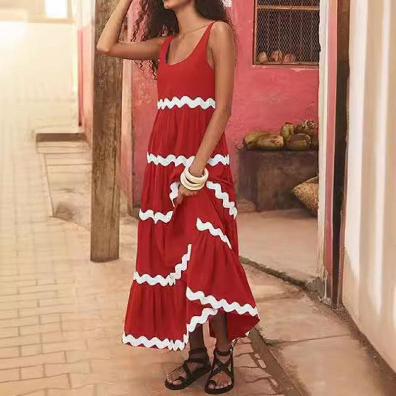 Damen Sommermaxikleid mit wellenförmigem Design R&B