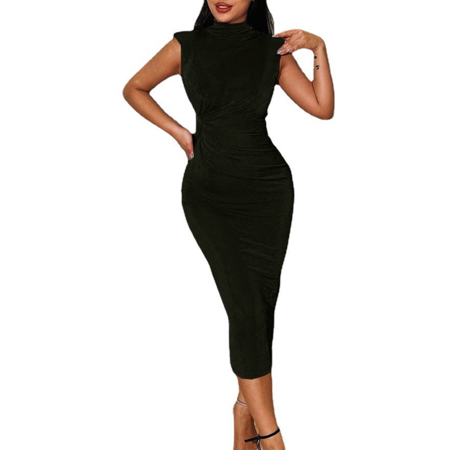 Damen figurbetontes Midi-Kleid mit elegantem Stehkragen R&B