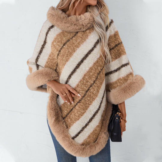Damen eleganter poncho mit luxuriösem Fellbesatz R&B