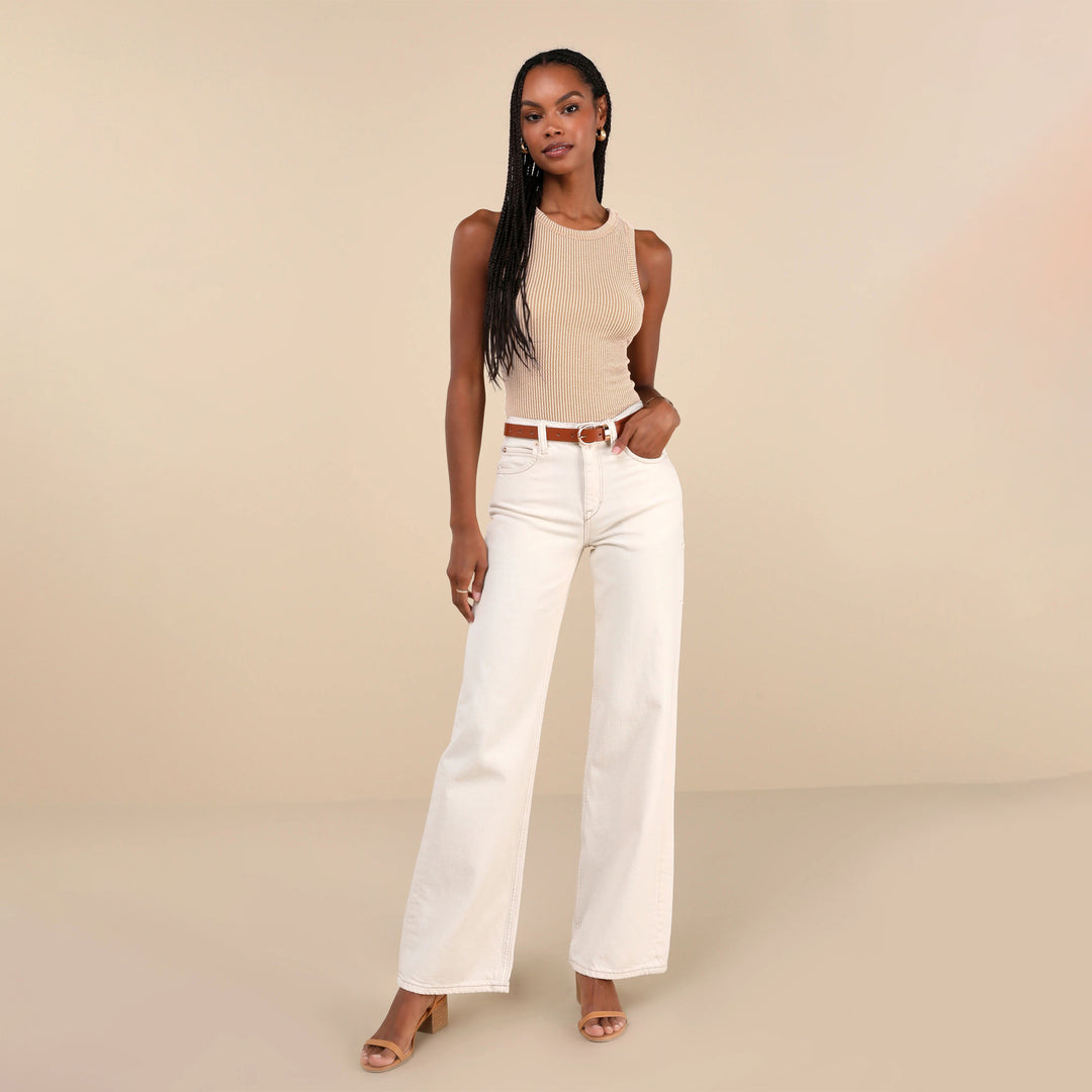 Damen Figurbetontes Ripp-Top mit hohem Kragen R&B