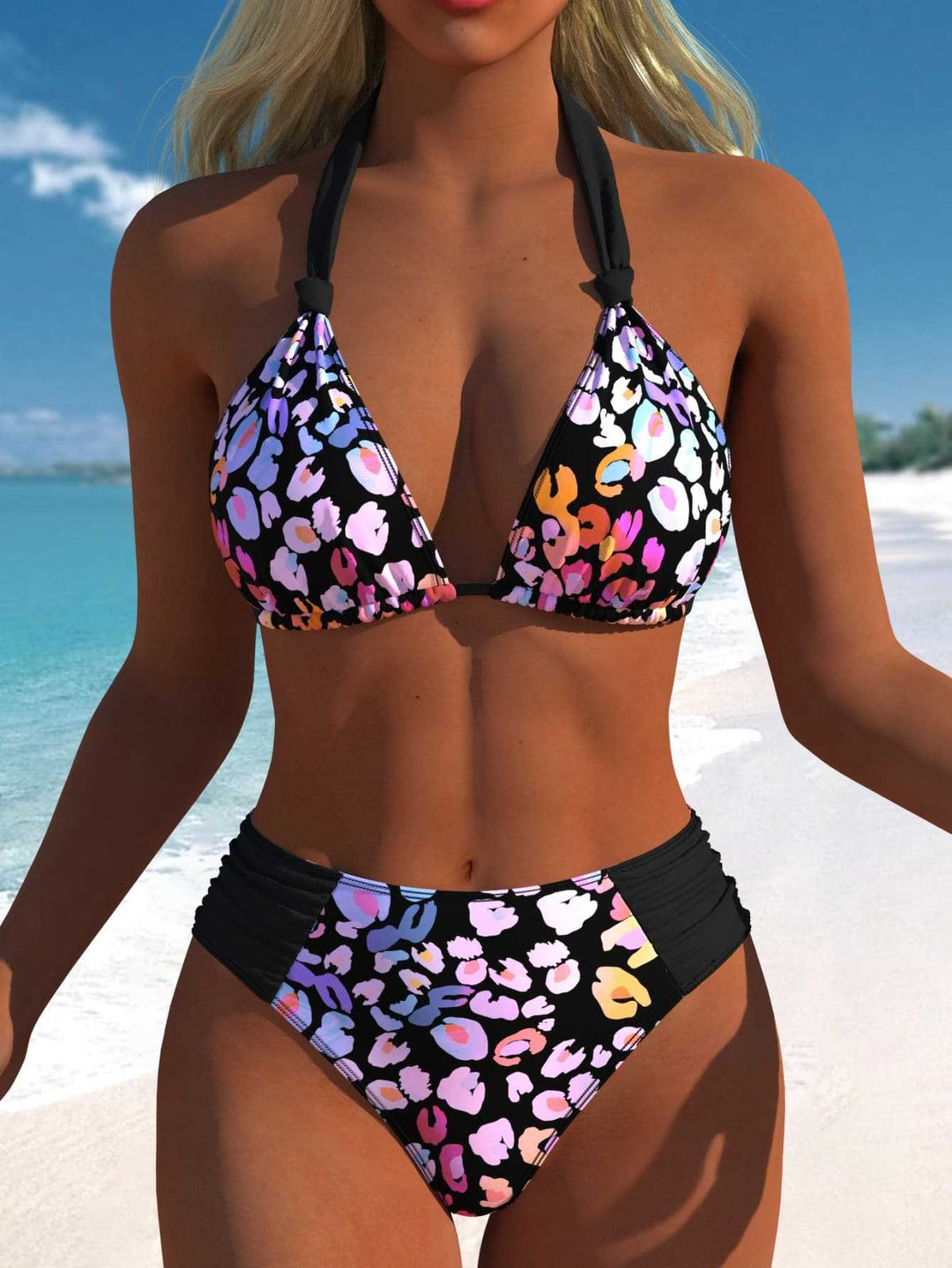 Damen Bikini-Set mit modernen Polka-Dots und hoch taillierter Bikini-Hose R&B