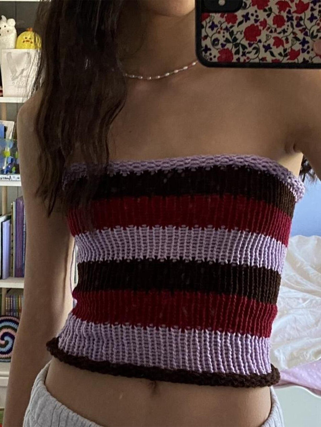 Damen Bandeau Oberteil mit bunten Streifen R&B