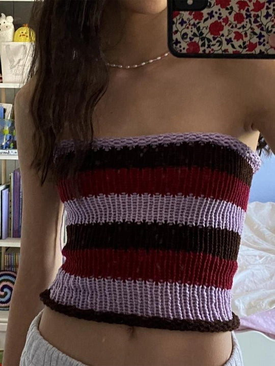 Damen Bandeau Oberteil mit bunten Streifen R&B
