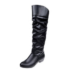 Damen nan knielange Slouch-Stiefel mit weichem Schaft und niedrigem Blockabsatz R&B